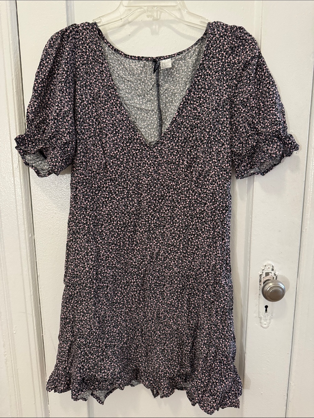 H&M Divided Black Mini Dress with Pink & White Floral Print